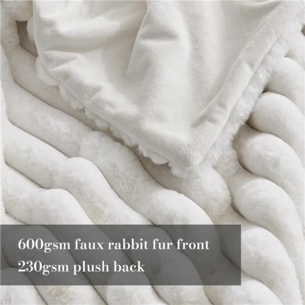 Faux Fur Throw Blanket Cozy Soft Plush Fuzzy Striped Blanket Couch Sofa Bedroom